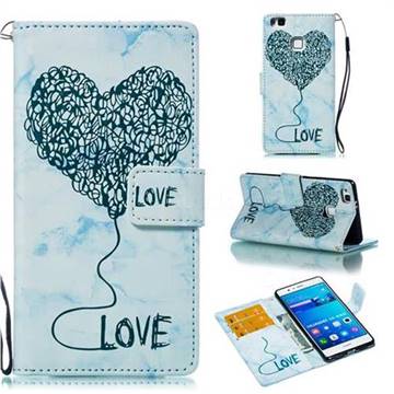 Marble Heart PU Leather Wallet Phone Case for Huawei P9 Lite G9 Lite - Blue