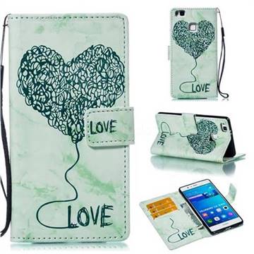 Marble Heart PU Leather Wallet Phone Case for Huawei P9 Lite G9 Lite - Green