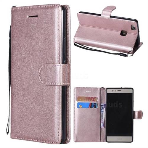 Retro Greek Classic Smooth PU Leather Wallet Phone Case for Huawei P9 Lite G9 Lite - Rose Gold