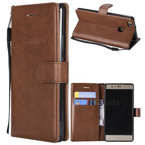 Retro Greek Classic Smooth PU Leather Wallet Phone Case for Huawei P9 Lite G9 Lite - Brown