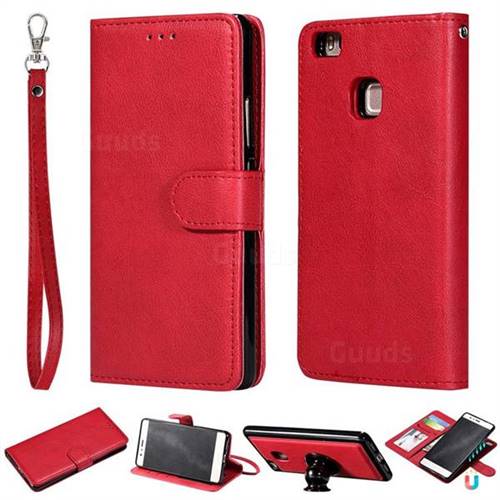 Retro Greek Detachable Magnetic PU Leather Wallet Phone Case for Huawei P9 Lite G9 Lite - Red