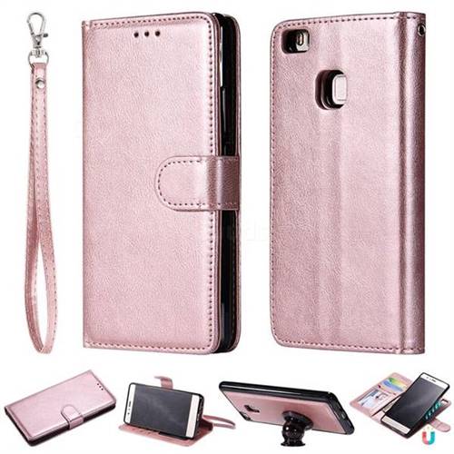 Retro Greek Detachable Magnetic PU Leather Wallet Phone Case for Huawei P9 Lite G9 Lite - Rose Gold