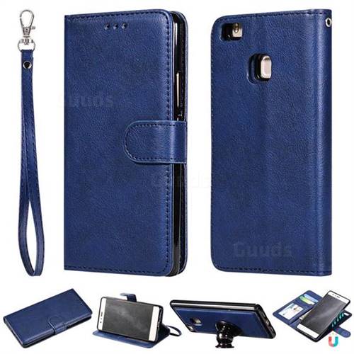 Retro Greek Detachable Magnetic PU Leather Wallet Phone Case for Huawei P9 Lite G9 Lite - Blue