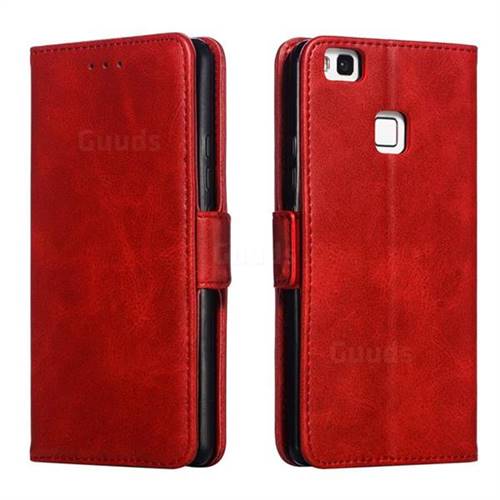 Retro Classic Calf Pattern Leather Wallet Phone Case for Huawei P9 Lite G9 Lite - Red