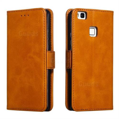 Retro Classic Calf Pattern Leather Wallet Phone Case for Huawei P9 Lite G9 Lite - Yellow