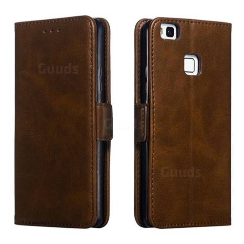 Retro Classic Calf Pattern Leather Wallet Phone Case for Huawei P9 Lite G9 Lite - Brown