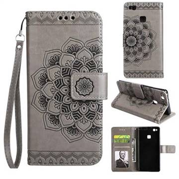 Embossing Half Mandala Flower Leather Wallet Case for Huawei P9 Lite G9 Lite - Gray