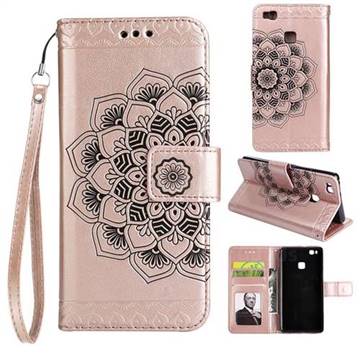 Embossing Half Mandala Flower Leather Wallet Case for Huawei P9 Lite G9 Lite - Rose Gold