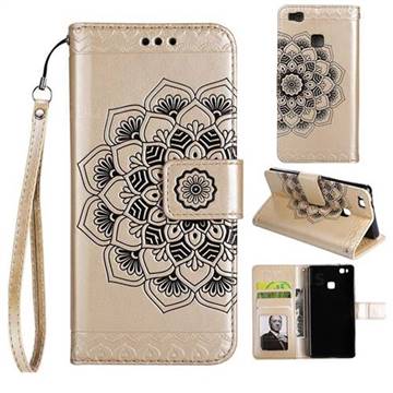 Embossing Half Mandala Flower Leather Wallet Case for Huawei P9 Lite G9 Lite - Golden