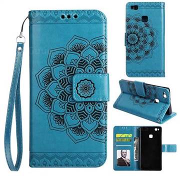 Embossing Half Mandala Flower Leather Wallet Case for Huawei P9 Lite G9 Lite - Blue