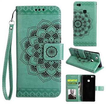 Embossing Half Mandala Flower Leather Wallet Case for Huawei P9 Lite G9 Lite - Mint Green