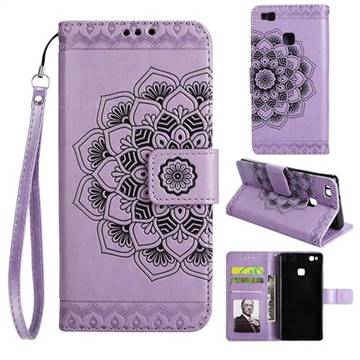 Embossing Half Mandala Flower Leather Wallet Case for Huawei P9 Lite G9 Lite - Purple