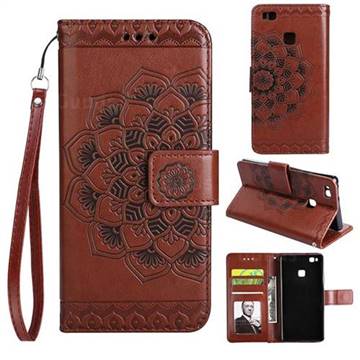Embossing Half Mandala Flower Leather Wallet Case for Huawei P9 Lite G9 Lite - Brown