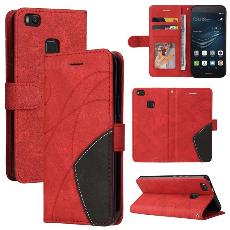 Luxury Two-color Stitching Leather Wallet Case Cover for Huawei P9 Lite G9 Lite - Red