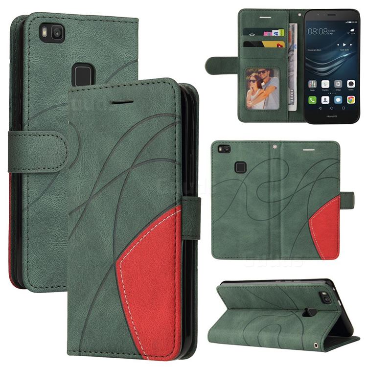 Luxury Two-color Stitching Leather Wallet Case Cover for Huawei P9 Lite G9 Lite - Green