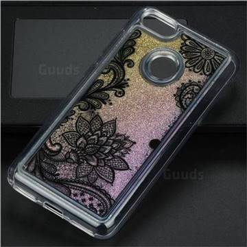 Diagonal Lace Glassy Glitter Quicksand Dynamic Liquid Soft Phone Case for Huawei P9 Lite Mini (Y6 Pro 2017)