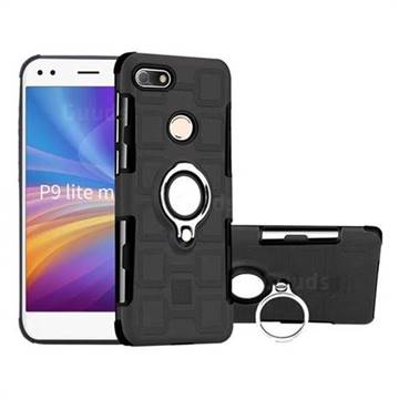 Ice Cube Shockproof PC + Silicon Invisible Ring Holder Phone Case for Huawei P9 Lite Mini (Y6 Pro 2017) - Black