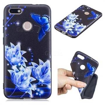 Blue Butterfly 3D Embossed Relief Black TPU Cell Phone Back Cover for Huawei P9 Lite Mini (Y6 Pro 2017)