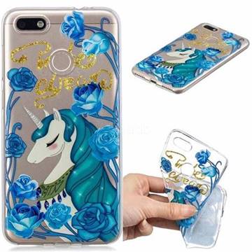 Blue Flower Unicorn Clear Varnish Soft Phone Back Cover for Huawei P9 Lite Mini (Y6 Pro 2017)