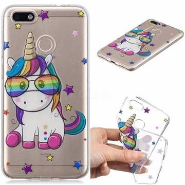 Glasses Unicorn Clear Varnish Soft Phone Back Cover for Huawei P9 Lite Mini (Y6 Pro 2017)