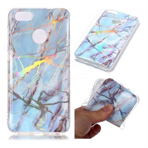 Light Blue Marble Pattern Bright Color Laser Soft TPU Case for Huawei P9 Lite Mini (Y6 Pro 2017)
