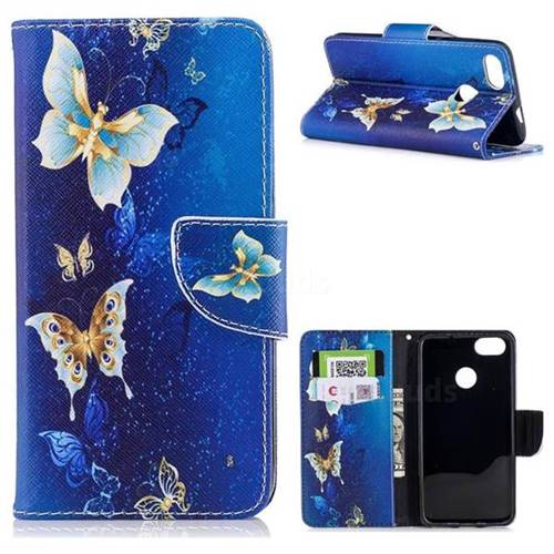 Golden Butterflies Leather Wallet Case for Huawei P9 Lite Mini (Y6 Pro 2017)