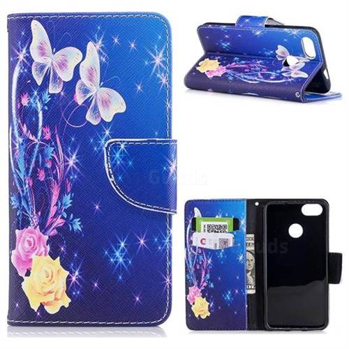 Yellow Flower Butterfly Leather Wallet Case for Huawei P9 Lite Mini (Y6 Pro 2017)