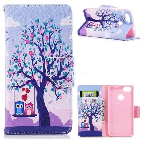 Tree and Owls Leather Wallet Case for Huawei P9 Lite Mini (Y6 Pro 2017)