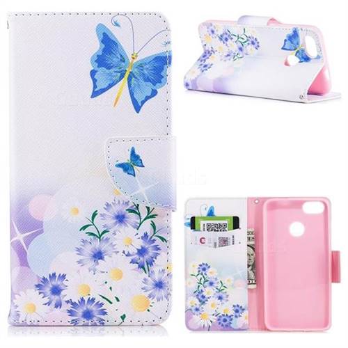 Butterflies Flowers Leather Wallet Case for Huawei P9 Lite Mini (Y6 Pro 2017)