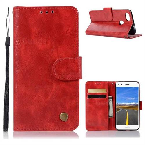 Luxury Retro Leather Wallet Case for Huawei P9 Lite Mini (Y6 Pro 2017) - Red