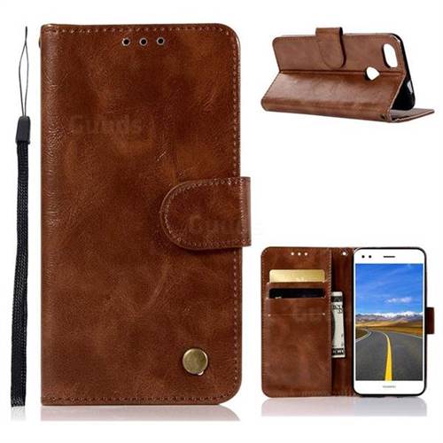 Luxury Retro Leather Wallet Case for Huawei P9 Lite Mini (Y6 Pro 2017) - Brown