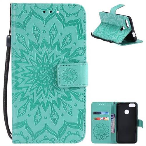 Embossing Sunflower Leather Wallet Case for Huawei P9 Lite Mini (Y6 Pro 2017) - Green