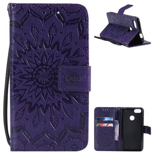 Embossing Sunflower Leather Wallet Case for Huawei P9 Lite Mini (Y6 Pro 2017) - Purple