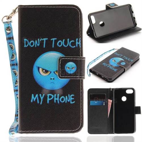 Not Touch My Phone Hand Strap Leather Wallet Case for Huawei P9 Lite Mini (Y6 Pro 2017)