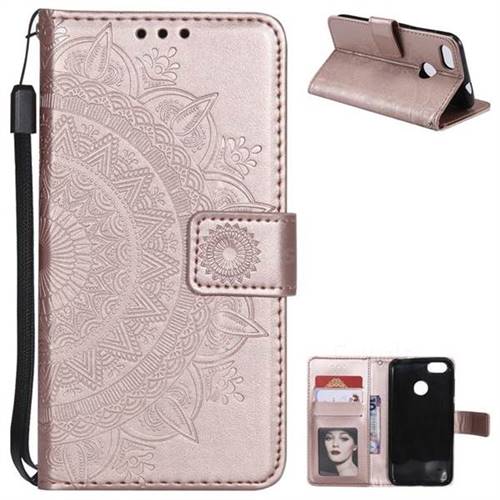 Intricate Embossing Datura Leather Wallet Case for Huawei P9 Lite Mini (Y6 Pro 2017) - Rose Gold