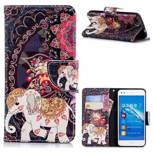 Totem Flower Elephant Leather Wallet Case for Huawei P9 Lite Mini (Y6 Pro 2017)