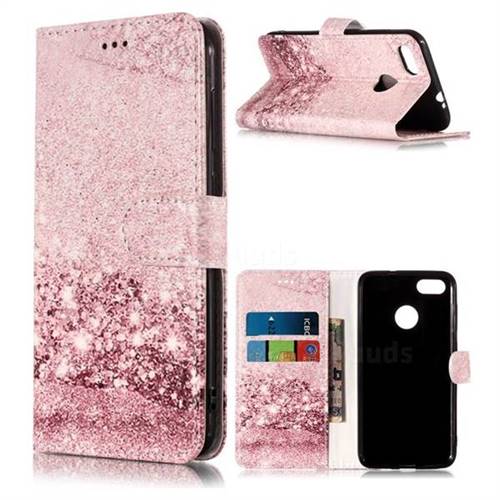 Glittering Rose Gold PU Leather Wallet Case for Huawei P9 Lite Mini (Y6 Pro 2017)