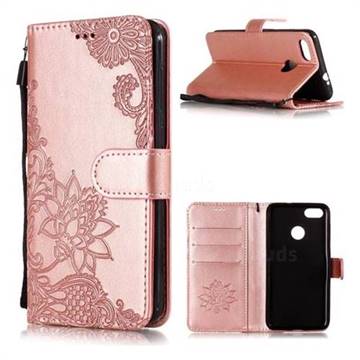 Intricate Embossing Lotus Mandala Flower Leather Wallet Case for Huawei P9 Lite Mini (Y6 Pro 2017) - Rose Gold