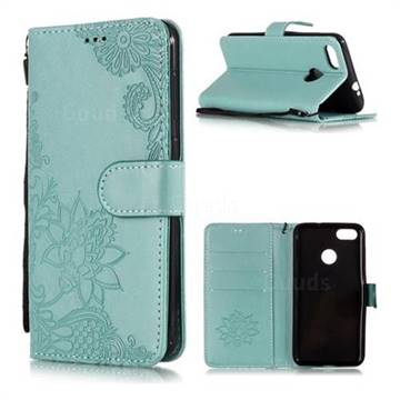 Intricate Embossing Lotus Mandala Flower Leather Wallet Case for Huawei P9 Lite Mini (Y6 Pro 2017) - Green