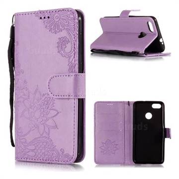Intricate Embossing Lotus Mandala Flower Leather Wallet Case for Huawei P9 Lite Mini (Y6 Pro 2017) - Purple