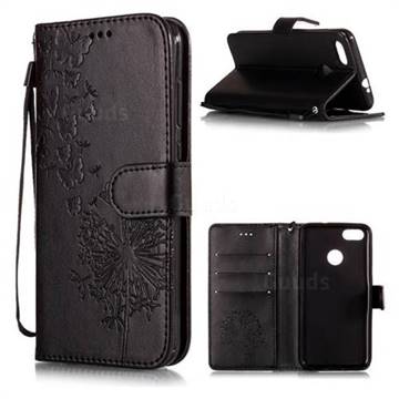 Intricate Embossing Dandelion Butterfly Leather Wallet Case for Huawei P9 Lite Mini (Y6 Pro 2017) - Black