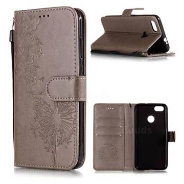 Intricate Embossing Dandelion Butterfly Leather Wallet Case for Huawei P9 Lite Mini (Y6 Pro 2017) - Gray