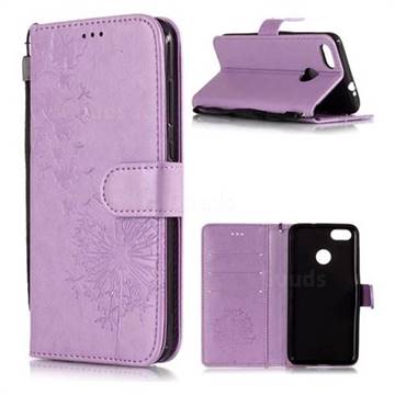 Intricate Embossing Dandelion Butterfly Leather Wallet Case for Huawei P9 Lite Mini (Y6 Pro 2017) - Purple