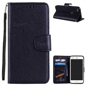 Litchi Pattern PU Leather Wallet Case for Huawei P9 Lite Mini (Y6 Pro 2017) - Black