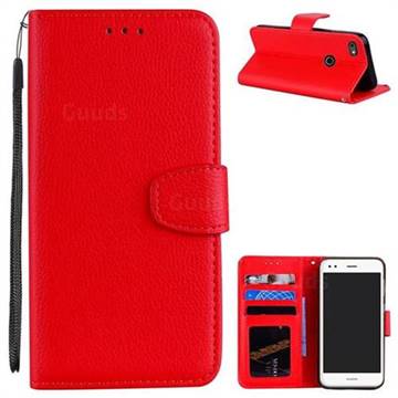 Litchi Pattern PU Leather Wallet Case for Huawei P9 Lite Mini (Y6 Pro 2017) - Red