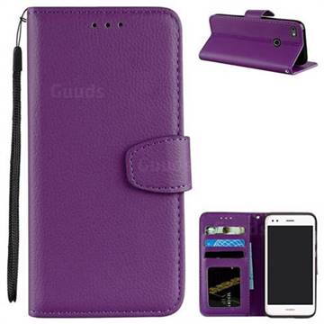 Litchi Pattern PU Leather Wallet Case for Huawei P9 Lite Mini (Y6 Pro 2017) - Purple