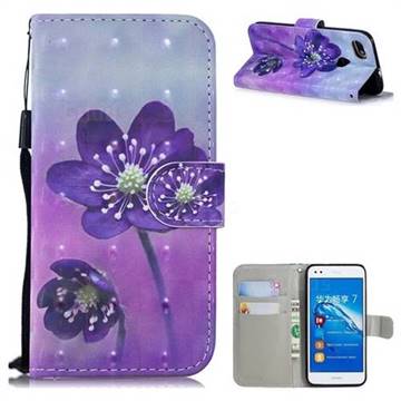 Purple Flower 3D Painted Leather Wallet Phone Case for Huawei P9 Lite Mini (Y6 Pro 2017)