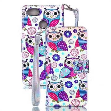 Happy Owl Blue Ray Light PU Leather Wallet Case for Huawei P9 Lite Mini (Y6 Pro 2017)