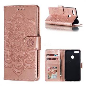 Intricate Embossing Datura Solar Leather Wallet Case for Huawei P9 Lite Mini (Y6 Pro 2017) - Rose Gold