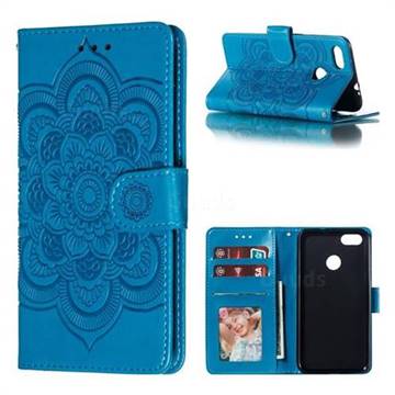 Intricate Embossing Datura Solar Leather Wallet Case for Huawei P9 Lite Mini (Y6 Pro 2017) - Blue
